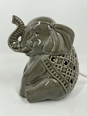 #ad Elephant Night Light Lucky Trunk Up Gray Ceramic Table Lamp On Off Switch 6x5 $24.99