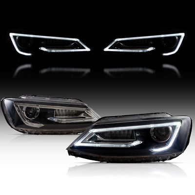 #ad Pair 2011 2018 Volkswagen Jetta Sedan LED DRL Black Projector Headlights Lamps $368.09