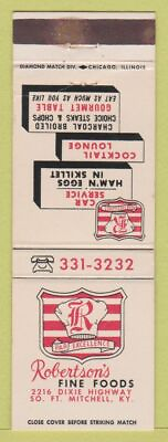 #ad Matchbook Cover Robertson#x27;s Fine Foods South Fort Mitchell KY Restaurant $3.99