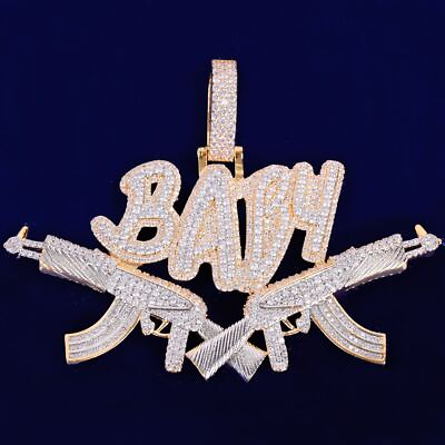 #ad Mens 24k Gold 925 Silver Flooded Ice Baby Chopper Gun Hip Hop Chains Pendants $49.99