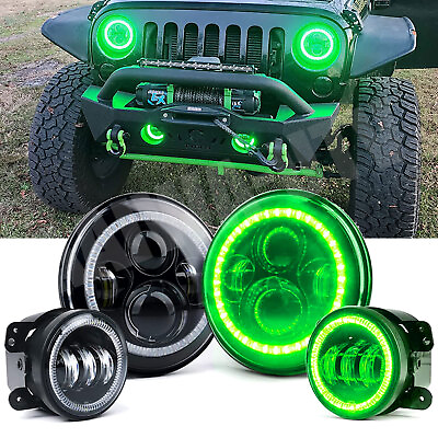 #ad For 07 17 Jeep Wrangler JK Green Amber Halo 7#x27;#x27; LED Headlights 4#x27;#x27; Fog Lights $115.99