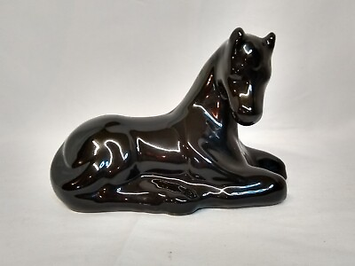 #ad Vintage Ceramic Horse Figurine w Black Gloss Finish $19.99