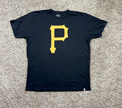 #ad Black Pittsburgh Pirates T Shirt Yellow P Logo Men’s Size Large EUC MLB Baseball $20.00