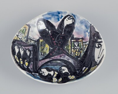 #ad Silvestri Venice Italy. Unique ceramic bowl with figures and cityscape. $440.00
