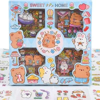#ad Cute Animal Stickers Set 100 Sheets Kawaii Clear PET Transparent Cartoon Dec... $16.71