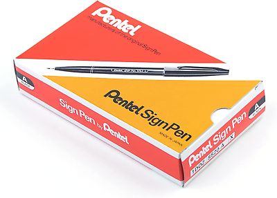 #ad Pentel Sign Pens Fine Point 2.0 mm Black Barrel Black Ink Pack Of 12 Pens $23.49