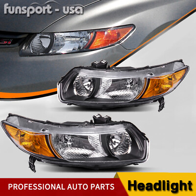 #ad Black Headlights Amber Corner Headlamp For 2006 2011 Honda Civic Coupe 2Dr Coupe $84.99