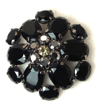 #ad Vintage Faceted Black Glass Stones Smaller Marcasite Stones Brooch 2quot; $24.00