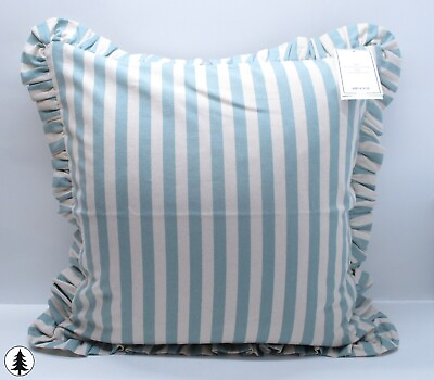#ad Hamp;M Home Ruffle Trimmed PILLOW COVER 20x20 Turquoise Striped Modern Classic $25.20