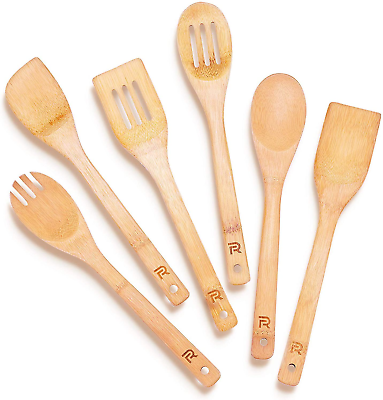 #ad 6 Piece Bamboo Wooden Spoons for CookingApartment Essentials Wood Spatula Spoon $36.01