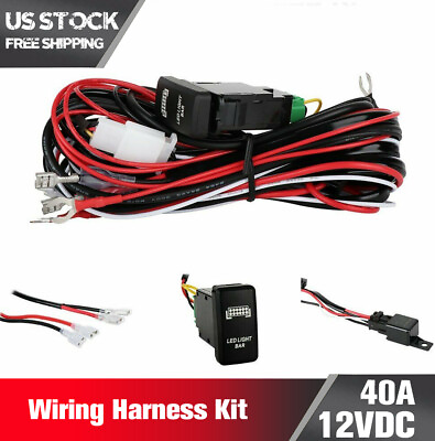 #ad Wiring Harness Kit ON OFF Push Switch Relay LED Work Fog Light Pods Bar Car Boat $9.99