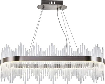 #ad WABON Modern Crystal Chandelier Oval Sand Nickel LED Hanging L31.5#x27;#x27; Chrome $172.99